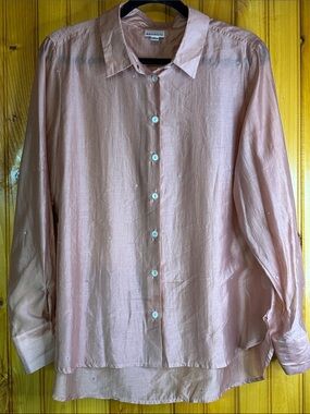 Bailey 44 Lyocell Sheer Blush Pink Long-Sleeve Button-Down Crinkle Shirt